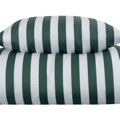 Stribet sengetøj til dobbeltdyne - 200x200 cm - Blødt bomuldssatin - Nordic Stripe - Grønt og hvidt sengesæt