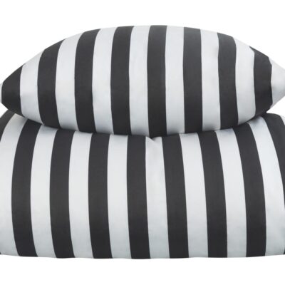 Stribet sengetøj til dobbeltdyne - 200x200 cm - Blødt bomuldssatin - Nordic Stripe - Mørkegråt og hvidt sengesæt