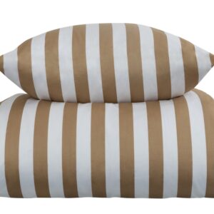 Stribet sengetøj til dobbeltdyne - 200x200 cm - Blødt bomuldssatin - Nordic Stripe - Sandfarvet og hvidt sengesæt