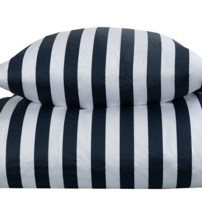 Stribet sengetøj til dobbeltdyne - 200x220 cm - Blødt bomuldssatin - Nordic Stripe - Blåt og hvidt sengesæt