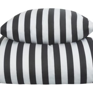 Stribet sengetøj til dobbeltdyne - 200x220 cm - Blødt bomuldssatin - Nordic Stripe - Mørkegråt og hvidt sengesæt