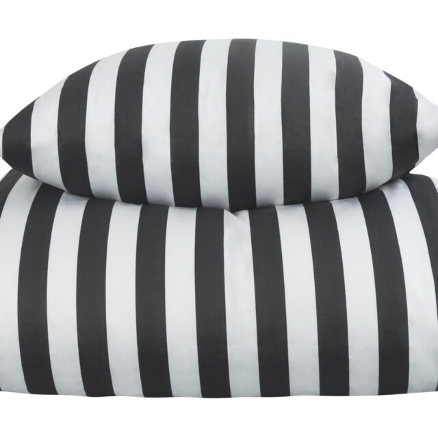 Stribet sengetøj til dobbeltdyne - 200x220 cm - Blødt bomuldssatin - Nordic Stripe - Mørkegråt og hvidt sengesæt