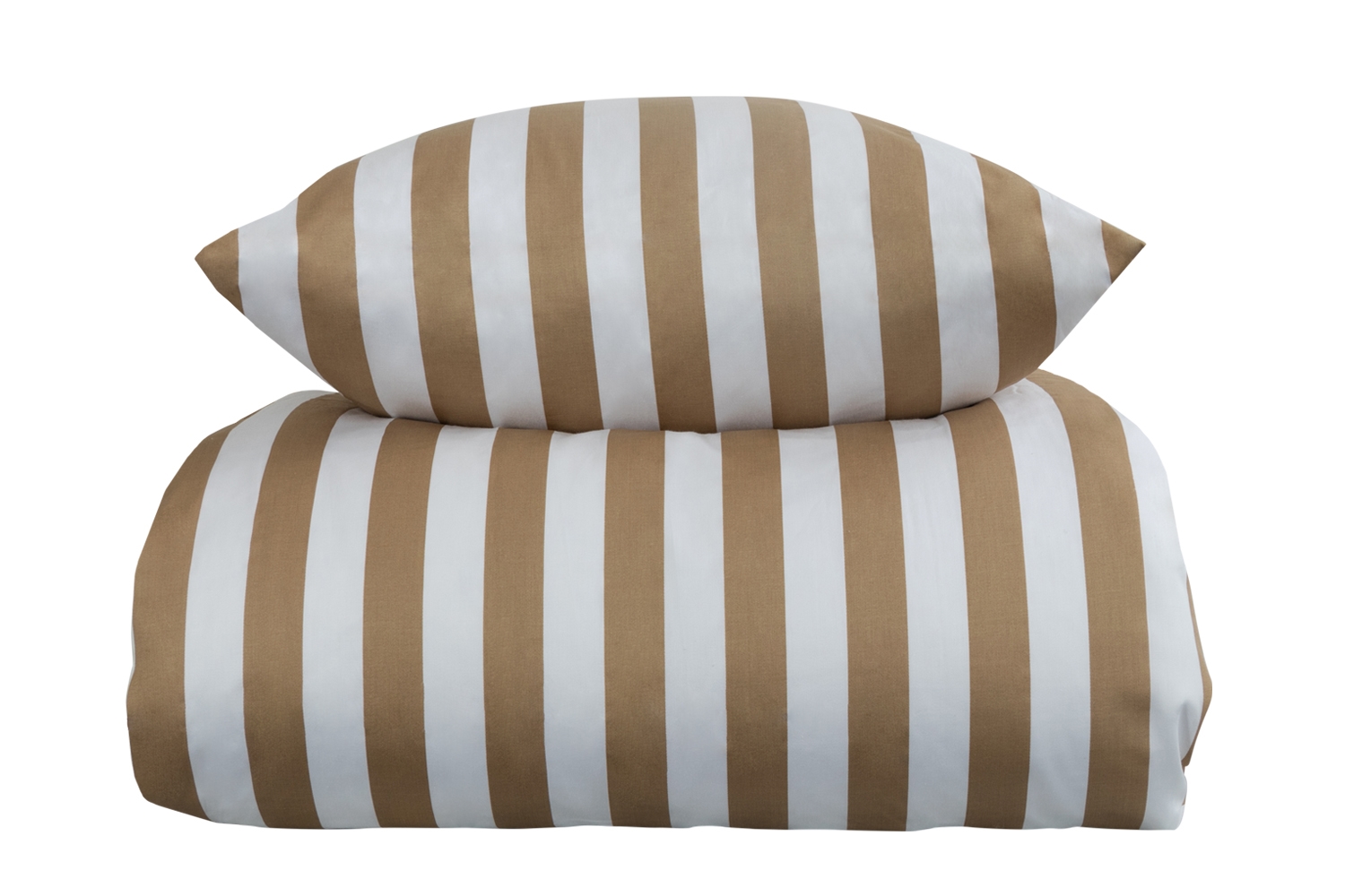 Stribet sengetøj til dobbeltdyne - 200x220 cm - Blødt bomuldssatin - Nordic Stripe - Sand og hvidt sengesæt