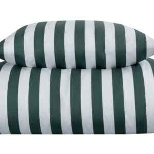 Stribet sengetøj til king size dyne - 240x220 cm - Blødt bomuldssatin - Nordic Stripe - Grønt og hvidt sengesæt