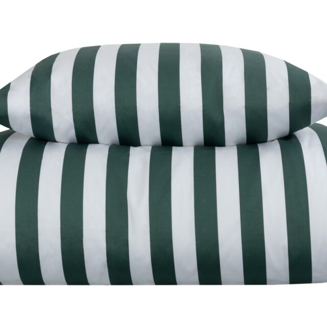 Stribet sengetøj til king size dyne - 240x220 cm - Blødt bomuldssatin - Nordic Stripe - Grønt og hvidt sengesæt