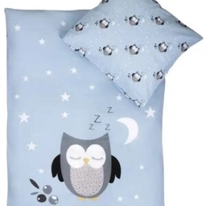 Baby sengetøj 70x100 cm - Lyseblå ugle - 2 i 1 design - 100% Bomulds sengetøj - By Night