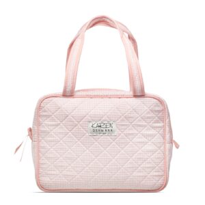 Karen - Stor toilettaske med hank - Rosa-ternet quilt