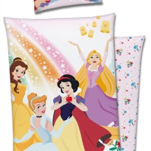 Prinsesse junior sengetøj 100x140 cm - Disney prinsesser - 2 i 1 design - 100% bomuld