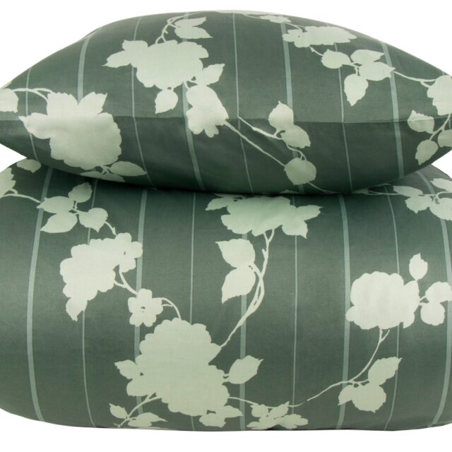 Sengetøj 140x200 cm - 100% bomuldssatin - Rosenbloom grøn blomstret sengetøj - Ekstra blødt sengesæt fra By Borg