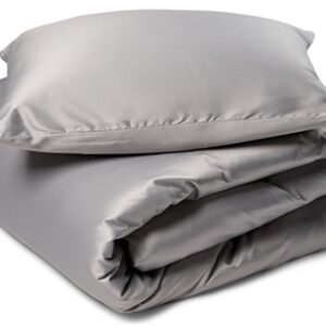 Sengetøj 140x200 cm - Satin silky sengesæt - Ensfarvet grå sengelinned - Blødt som silke
