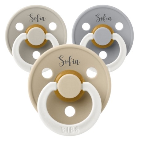 Bibs Colour Night, Str. 1 (0-6 Mdr.) , Rund - Latex, Sutter Med Navn