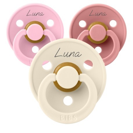 Bibs Colour, Str. 2 (6+ Mdr.), Rund - Latex, Sutter Med Navn , 5-pak