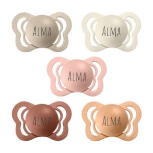 Bibs Couture, Str. 1 (0-6 Mdr.), Anatomisk - Silikone, Sutter Med Navn , 5-pak
