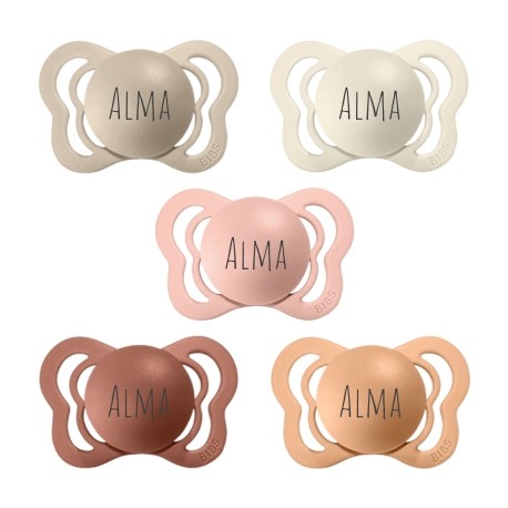 Bibs Couture, Str. 1 (0-6 Mdr.), Anatomisk - Silikone, Sutter Med Navn , 5-pak