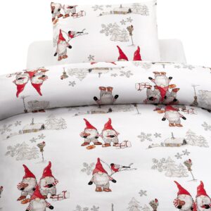 Borganäs Sengesæt Frosty Christmas 150x210, Rød/Hvid