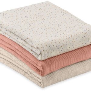 Hauck Cuddle N Clean Tæppe/ Stofble i Musselin 3-pak, Beige Dots/Cork/Beige