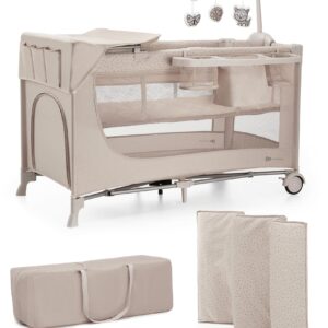 Kinderkraft JOY 2 Weekendseng med Tilbehør, Beige