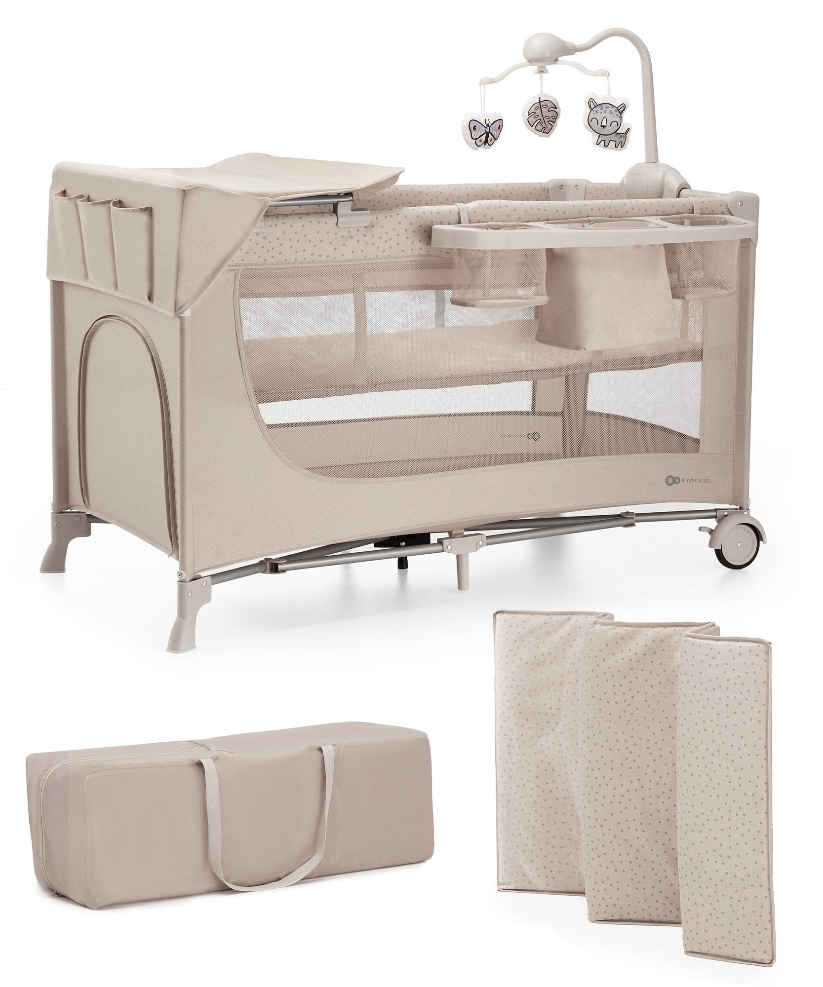 Kinderkraft JOY 2 Weekendseng med Tilbehør, Beige