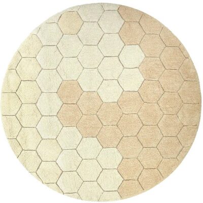 Lorena Canals Vaskbart Gulvtæppe Rund Honeycomb, Guldfarvet