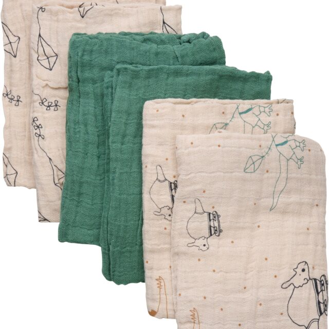 Pippi Tæpper/ Stofbleer i Musselin 6-Pak, Deep Lichen Green