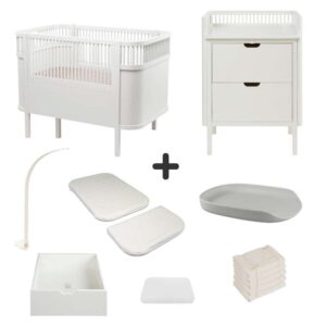 Sebra Sengen og Puslebordet m. Tilbehør - Classic White - Deluxe Bundle 3