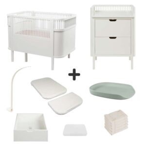 Sebra Sengen og Puslebordet m. Tilbehør - Classic White - Deluxe Bundle 5