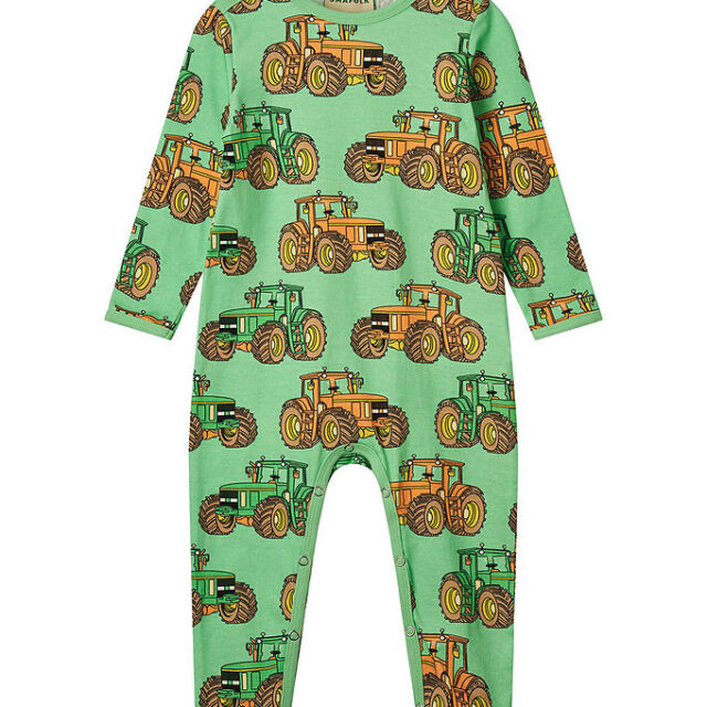 Småfolk Heldragt - Minty Green Tea m. Traktorer