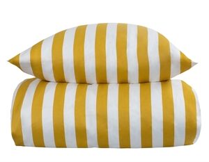 Stribet sengetøj - 100% blødt bomuldssatin - Gult og hvidt sengesæt - Nordic Stripe - By Night sengelinned