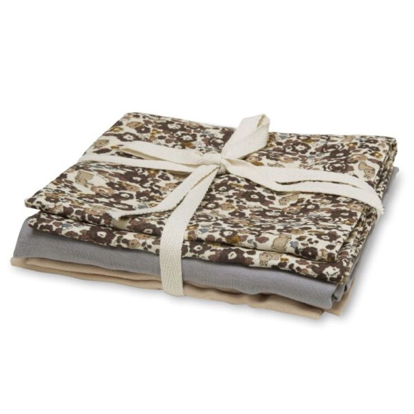 That's Mine Bora Tæppe/ Stofble i Musselin 3-pak, Flora Bunnies Rose Taupe