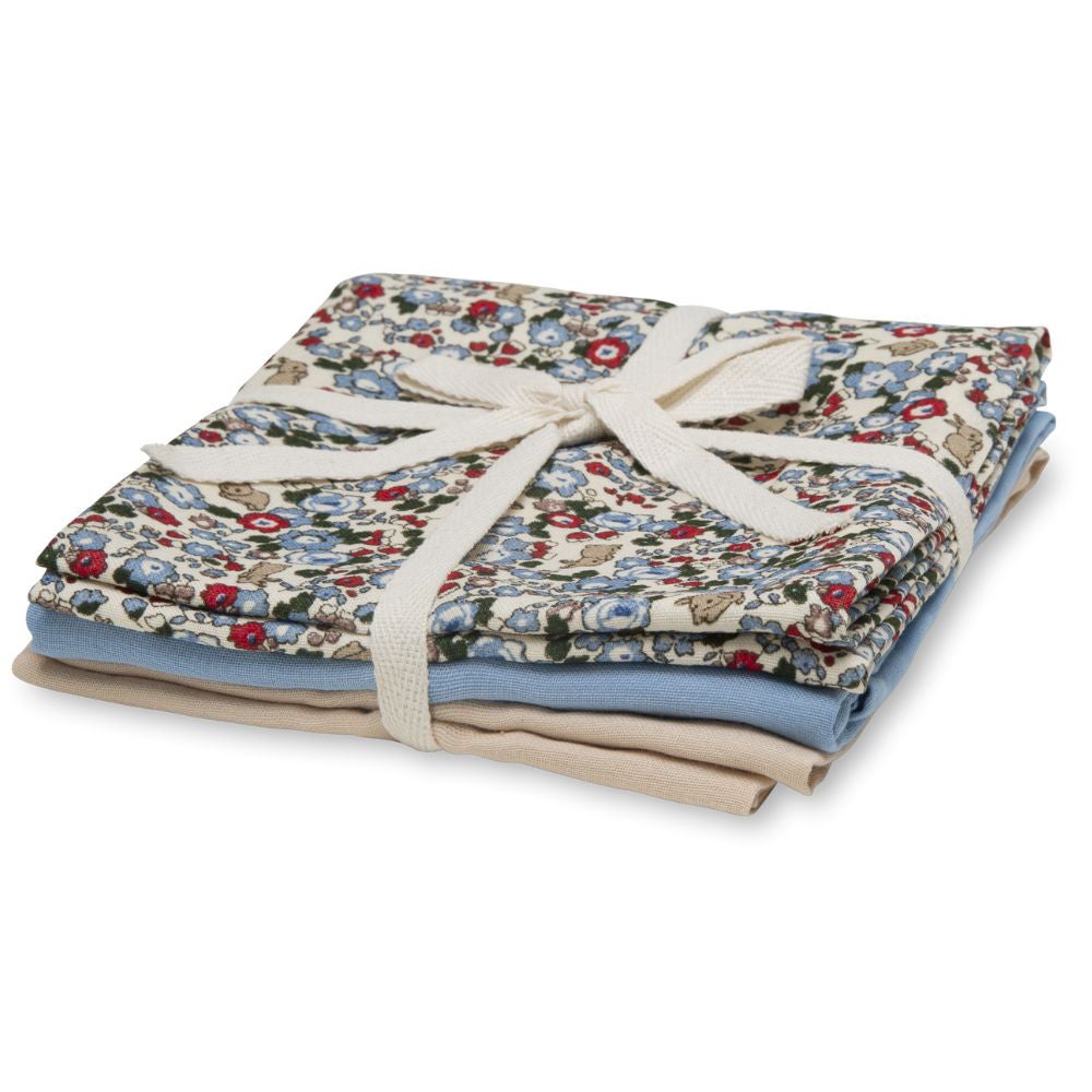 That's Mine Bora Tæppe/ Stofble i Musselin 3-pak, Flora Bunnies Rouge