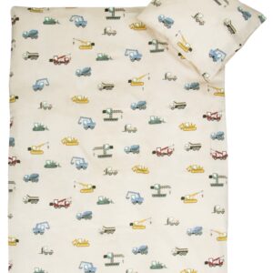 Baby sengetøj 70x100 cm - Beige sengesæt med arbejdsmaskiner og biler - 100% blødt bomulds sengelinned