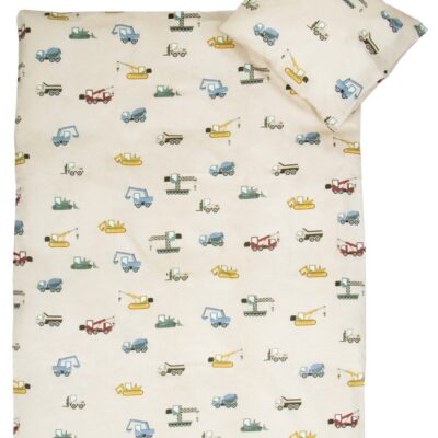 Baby sengetøj 70x100 cm - Beige sengesæt med arbejdsmaskiner og biler - 100% blødt bomulds sengelinned