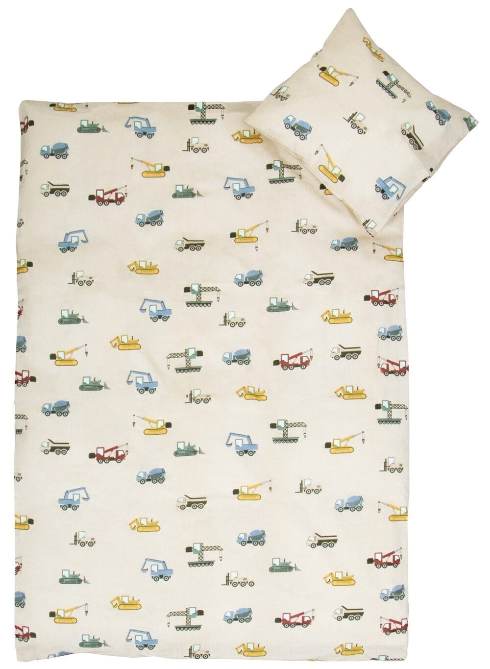 Baby sengetøj 70x100 cm - Beige sengesæt med arbejdsmaskiner og biler - 100% blødt bomulds sengelinned