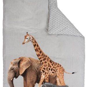 Baby sengetøj 70x100 cm - Giraf, elefant og zebra - 2 i 1 design - 100% Bomuld