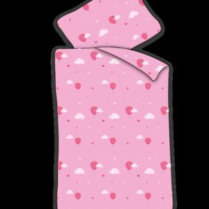 Baby sengetøj 70x100 cm - Lyserødt sengesæt med luftballoner - 100% blødt bomulds sengelinned
