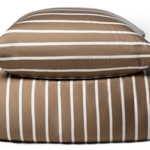 Bambus dobbelt sengetøj - 100% Naturligt bambus - 200x220 cm - Stribet beige - Satinvævet dobbelt sengesæt
