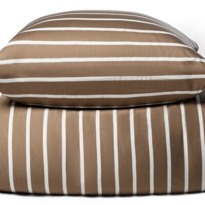 Bambus dobbelt sengetøj - 100% Naturligt bambus - 200x220 cm - Stribet beige - Satinvævet dobbelt sengesæt