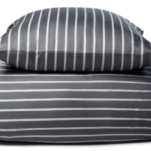 Bambus dobbelt sengetøj - 100% Naturligt bambus - 200x220 cm - Stribet grå - Satinvævet dobbelt sengesæt