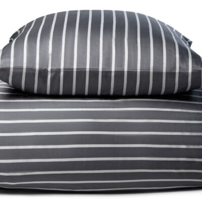 Bambus dobbelt sengetøj - 100% Naturligt bambus - 200x220 cm - Stribet grå - Satinvævet dobbelt sengesæt