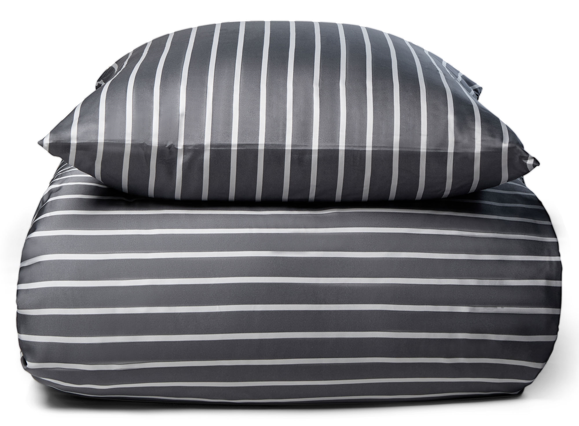 Bambus dobbelt sengetøj - 100% Naturligt bambus - 200x220 cm - Stribet grå - Satinvævet dobbelt sengesæt