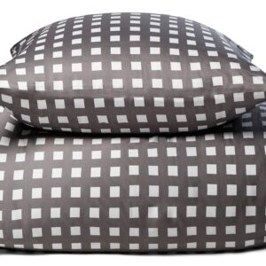 Bambus dobbelt sengetøj - 100% Naturligt bambus - 200x220 cm - Ternet grå - Satinvævet dobbelt sengesæt