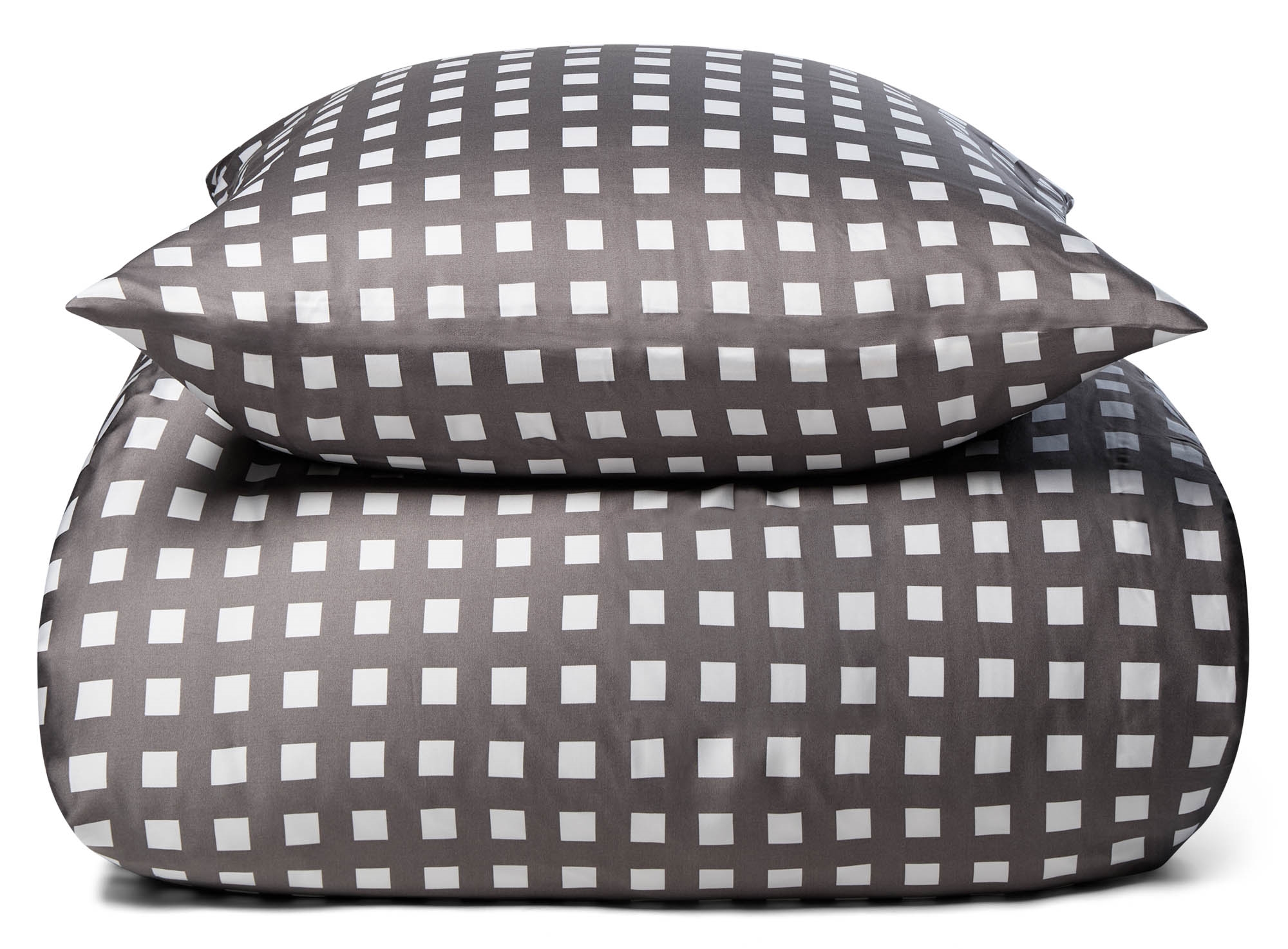 Bambus dobbelt sengetøj - 100% Naturligt bambus - 200x220 cm - Ternet grå - Satinvævet dobbelt sengesæt