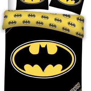 Batman sengetøj - 140x200 cm - Batman logo og små emblemer - 2 i 1 sengesæt - 100% bomuld
