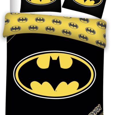 Batman sengetøj - 140x200 cm - Batman logo og små emblemer - 2 i 1 sengesæt - 100% bomuld
