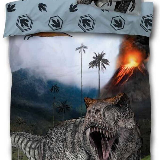 Børne sengetøj - 140x200 cm - Brølende dinosaur sengetøj - Dynebetræk med 2 i 1 design - Sengesæt i 100% bomuld