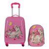 Børnekuffert - Kabinekuffert på hjul med rygsæk - Pink med motiv af en killing - Rejsesæt til børn