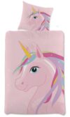 Børnesengetøj 140x200 cm - Lyserødt vendbart sengesæt med enhjørning - 100% blødt bomulds sengelinned