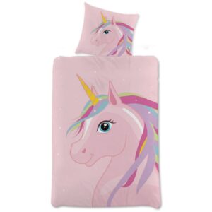 Børnesengetøj - Vendbart unicorn sengesæt - 100% blødt bomuld sengelinned