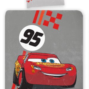 Cars sengetøj 100x140 cm - Gråt junior sengesæt med Lynet McQueen - Vendbart motiv - 100% bomulds sengelinned