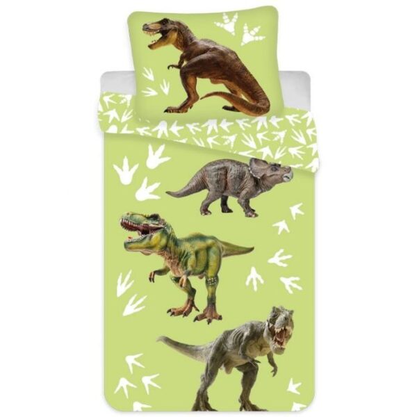 Dinosaur sengetøj - 2 i 1 design - Grønt sengetøj - Dynebetræk i 100% bomuld